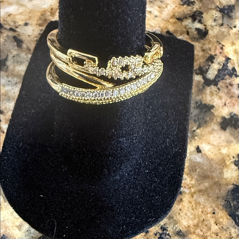 Gold and Silver Women's Ring with Sparkling Accents